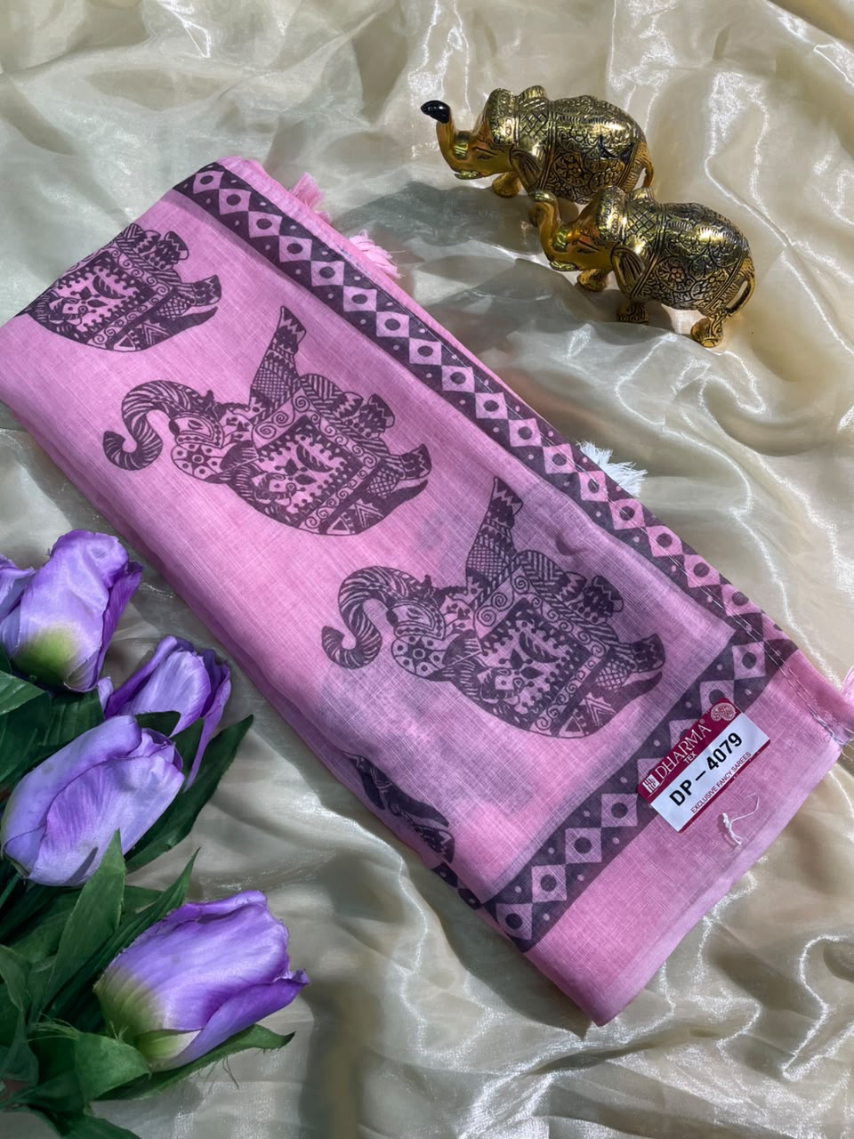 DP-4079 LINEN FABRIC SAREE WITH BEAUTIFUL GAJRAJ DESIGN ALL OVER ON SAREE WITH BLOUSE