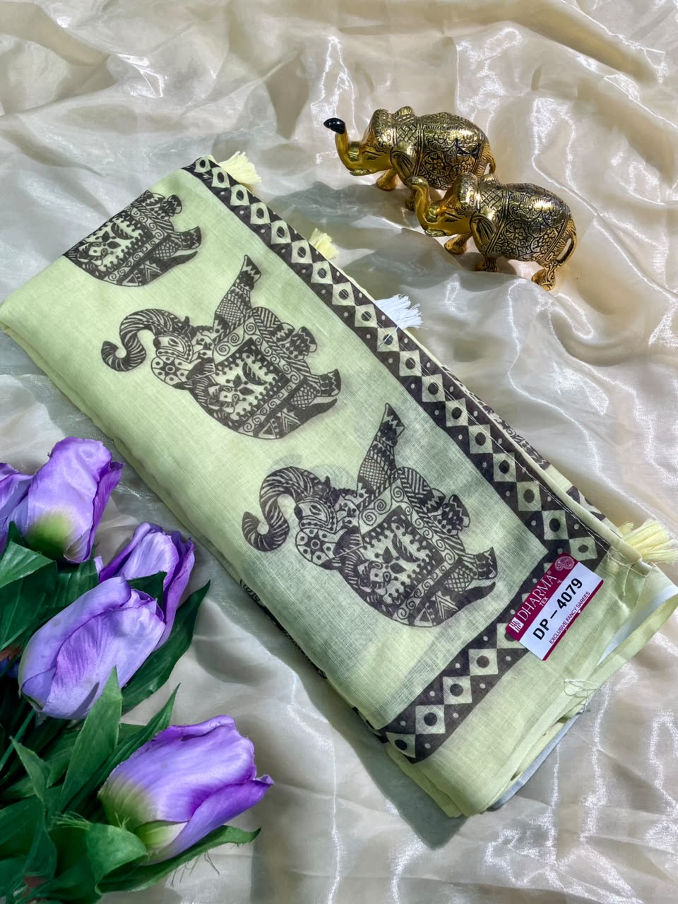 DP-4079 LINEN FABRIC SAREE WITH BEAUTIFUL GAJRAJ DESIGN ALL OVER ON SAREE WITH BLOUSE