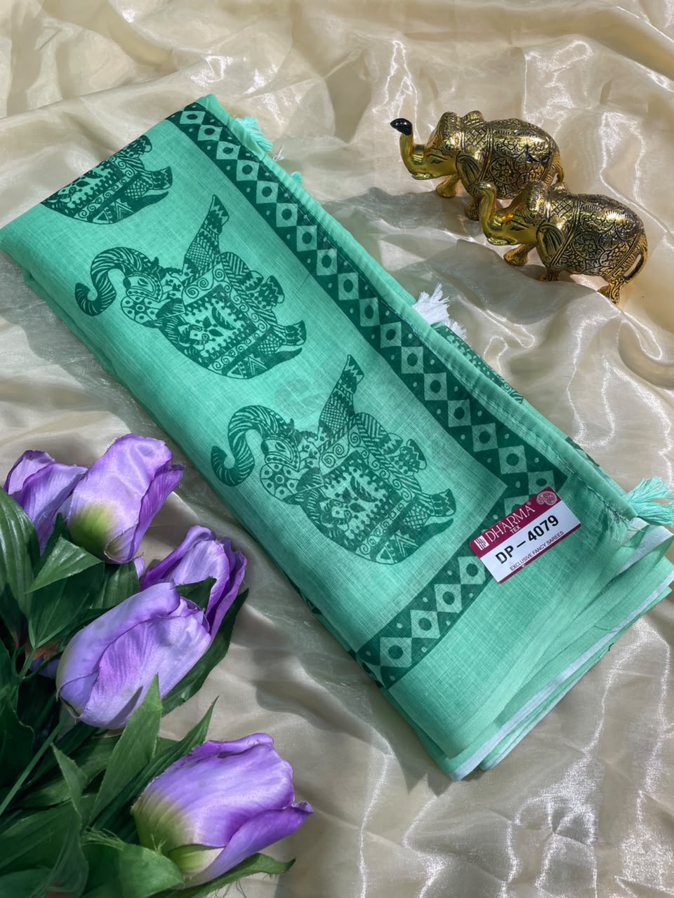 DP-4079 LINEN FABRIC SAREE WITH BEAUTIFUL GAJRAJ DESIGN ALL OVER ON SAREE WITH BLOUSE
