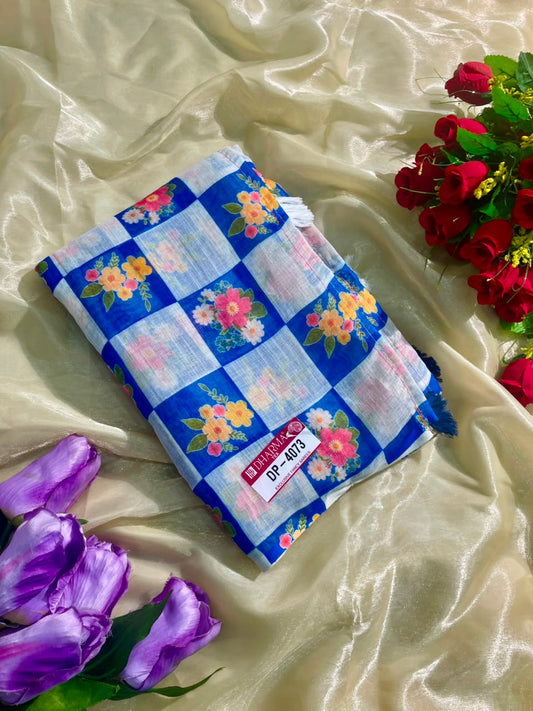 DP-4073 LINEN FABRIC SAREE WITH BEAUTIFUL BOX DESIGN WITH LATKAN WITH BLOUSE