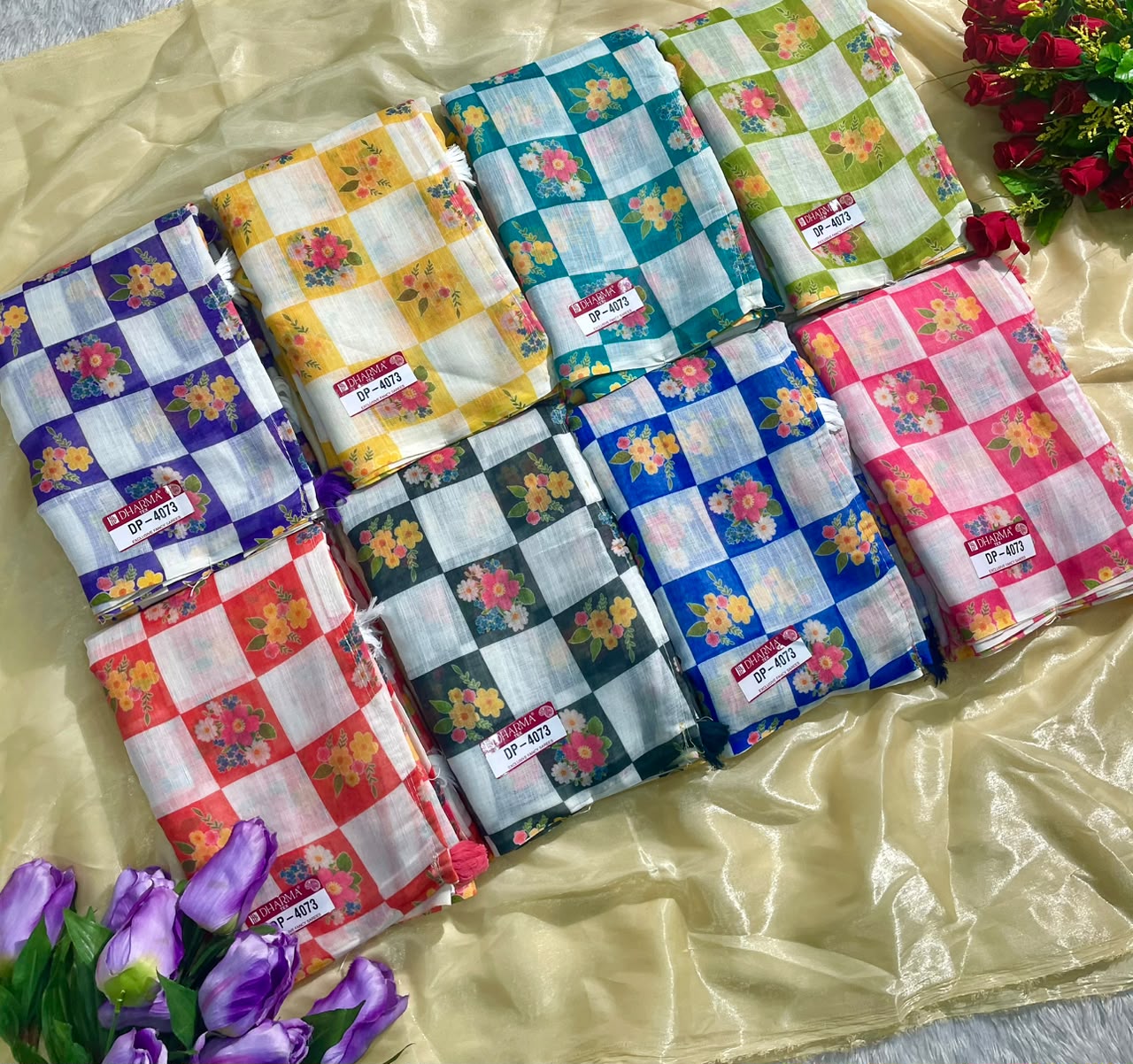DP-4073 LINEN FABRIC SAREE WITH BEAUTIFUL BOX DESIGN WITH LATKAN WITH BLOUSE