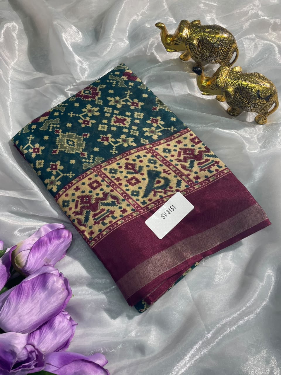 SV-8151 MAL COTTON FABRIC SAREE WITH RICH PALLU DESIGN WITH BEAUTIFUL BIRDS DESIGN ON SAREE WITH BUTTI BLOUSE