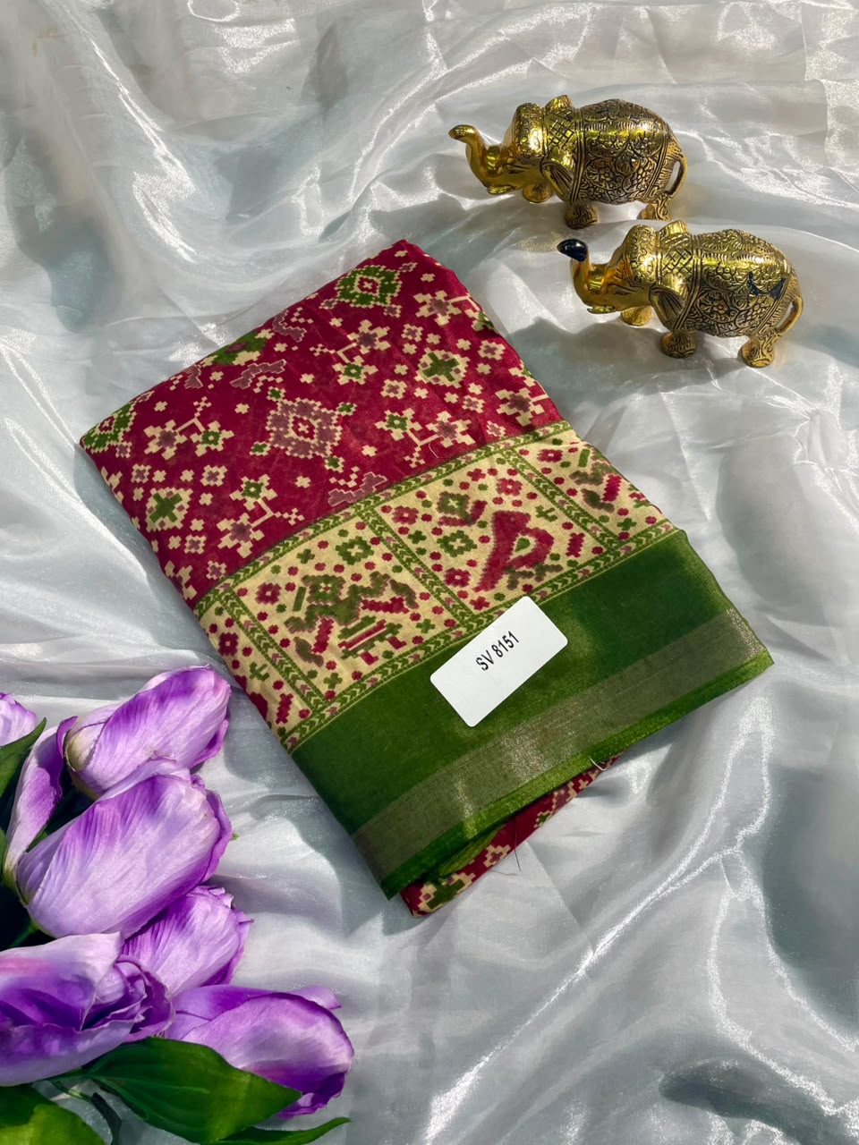 SV-8151 MAL COTTON FABRIC SAREE WITH RICH PALLU DESIGN WITH BEAUTIFUL BIRDS DESIGN ON SAREE WITH BUTTI BLOUSE