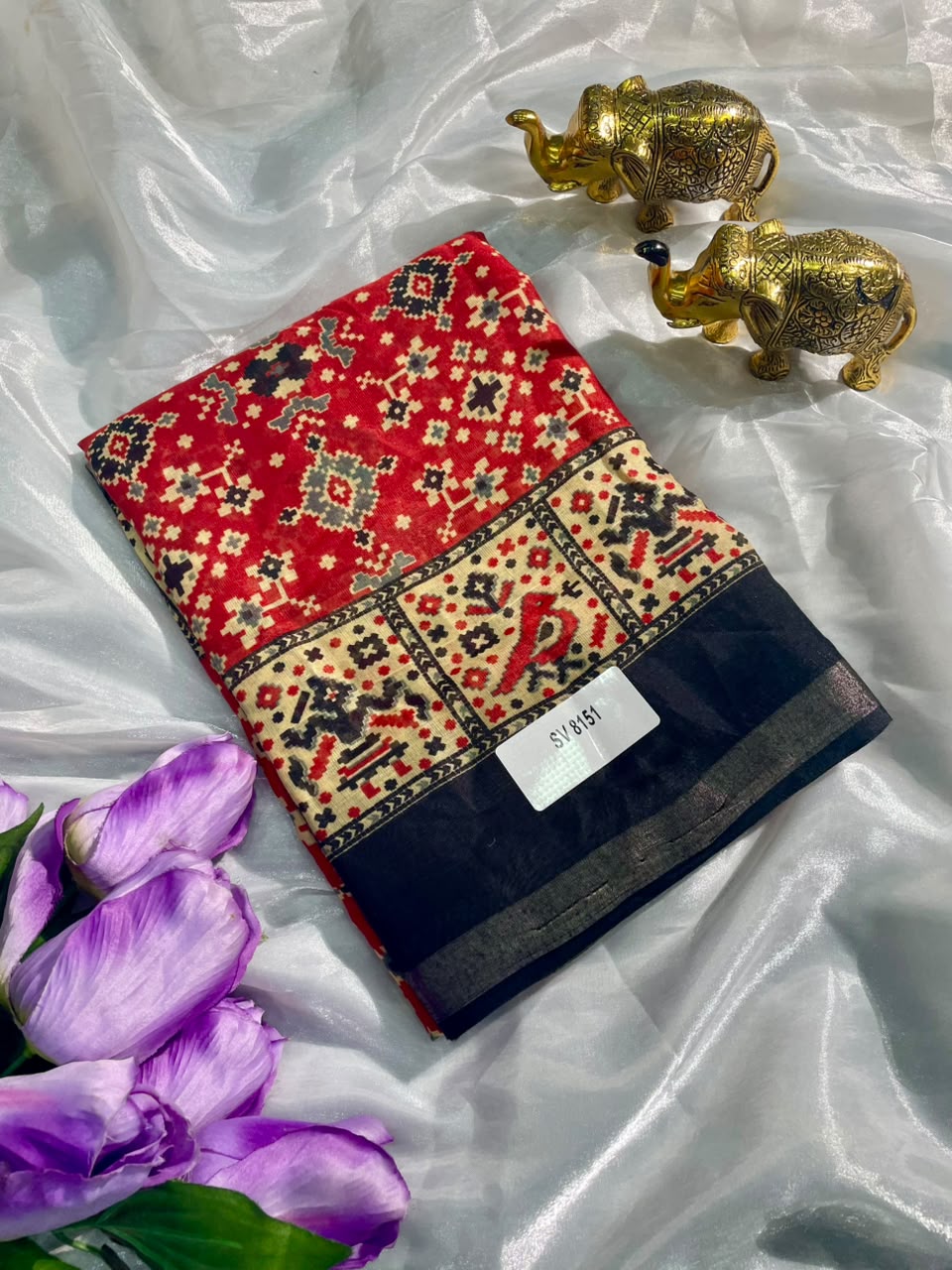 SV-8151 MAL COTTON FABRIC SAREE WITH RICH PALLU DESIGN WITH BEAUTIFUL BIRDS DESIGN ON SAREE WITH BUTTI BLOUSE
