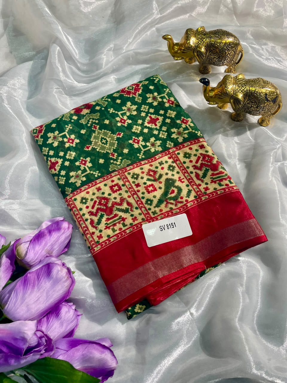 SV-8151 MAL COTTON FABRIC SAREE WITH RICH PALLU DESIGN WITH BEAUTIFUL BIRDS DESIGN ON SAREE WITH BUTTI BLOUSE