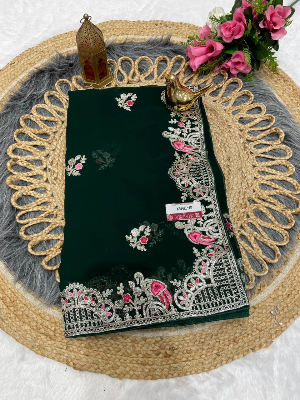 SF-TIMEX STAR GEORGETTE FABRIC SAREE WITH HEAVY EMBROIDERY WORK WITH BEAUTIFUL DESIGN ALL OVER SAREE WITH BLOUSE