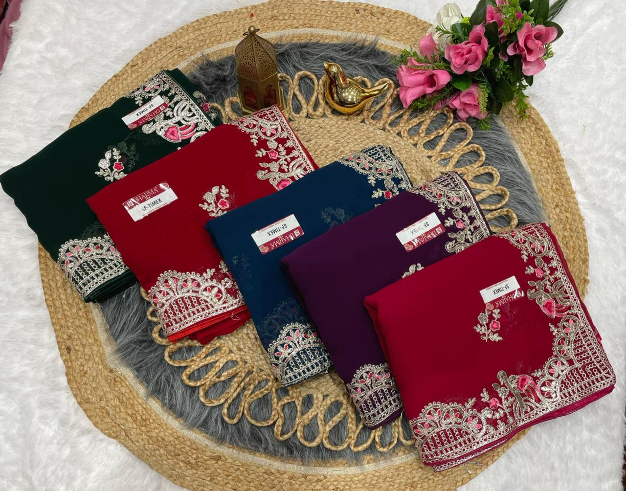 SF-TIMEX STAR GEORGETTE FABRIC SAREE WITH HEAVY EMBROIDERY WORK WITH BEAUTIFUL DESIGN ALL OVER SAREE WITH BLOUSE