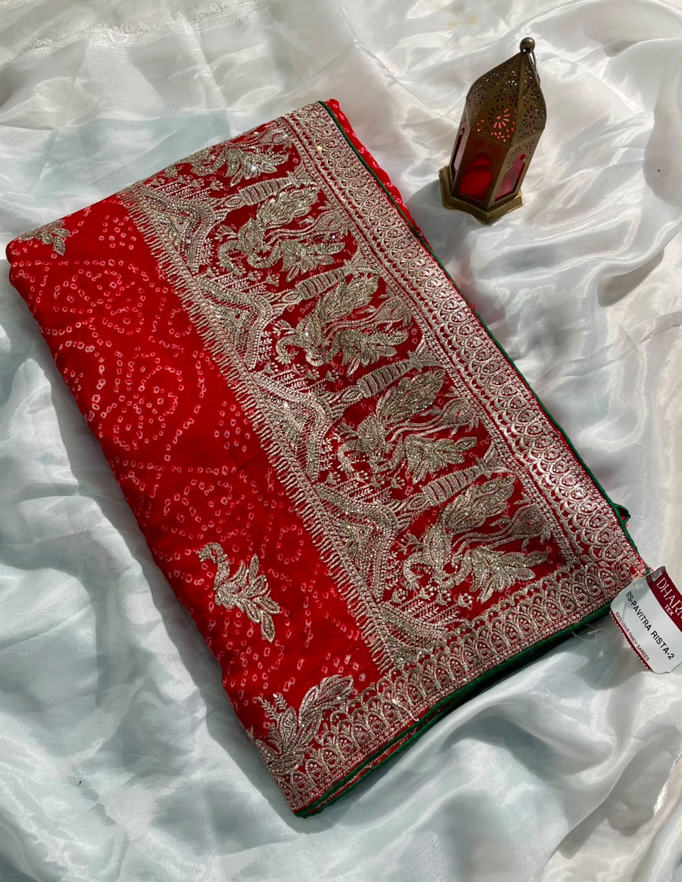 BS-PAVIRTA RISTA-2 PURE CHIFFON FABRIC SAREE WITH BEAUTIFUL DESIGN WITH BANDHANI DESIGN WITH JARKAN WORK WITH CUT WORK WITH BLOUSE