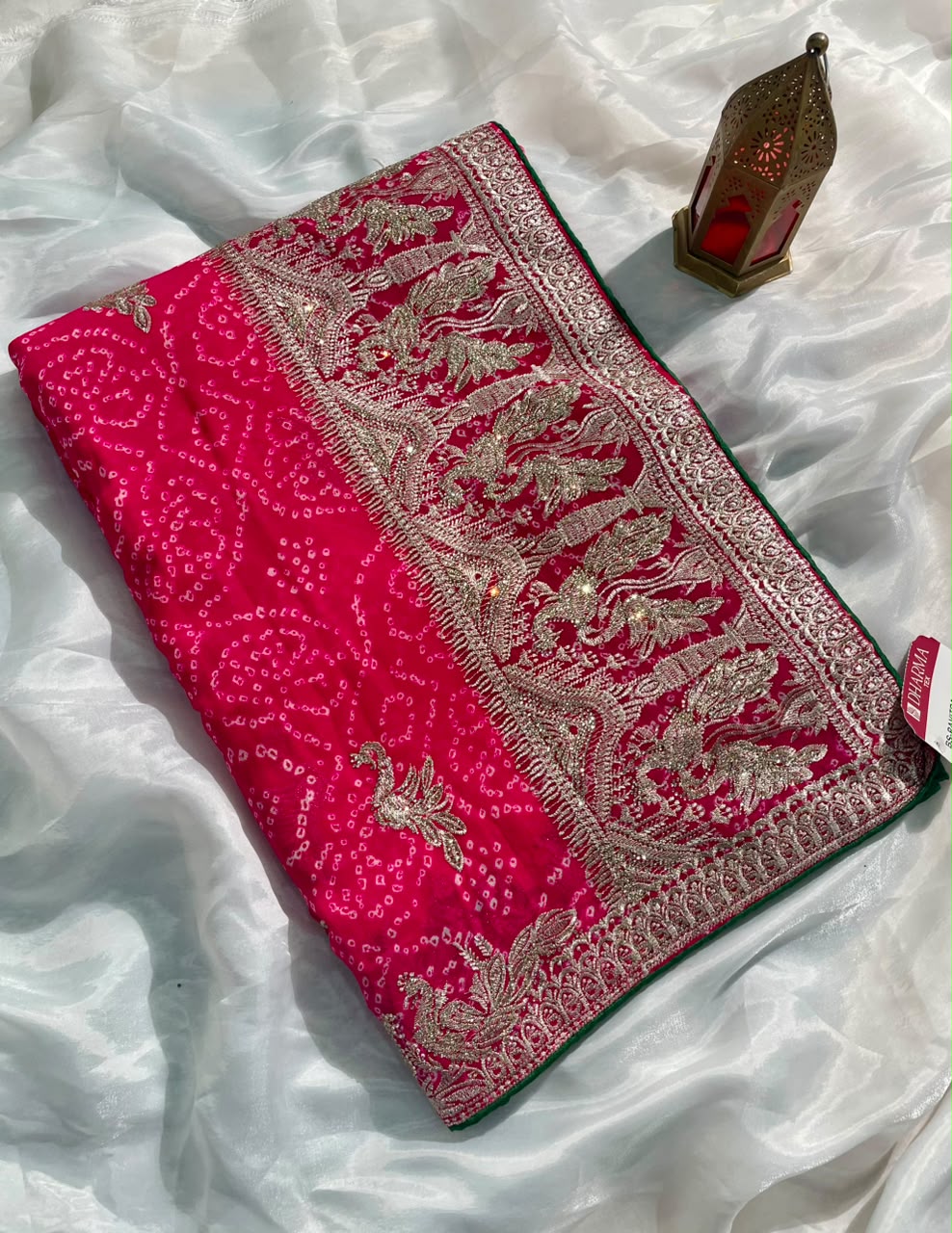 BS-PAVIRTA RISTA-2 PURE CHIFFON FABRIC SAREE WITH BEAUTIFUL DESIGN WITH BANDHANI DESIGN WITH JARKAN WORK WITH CUT WORK WITH BLOUSE