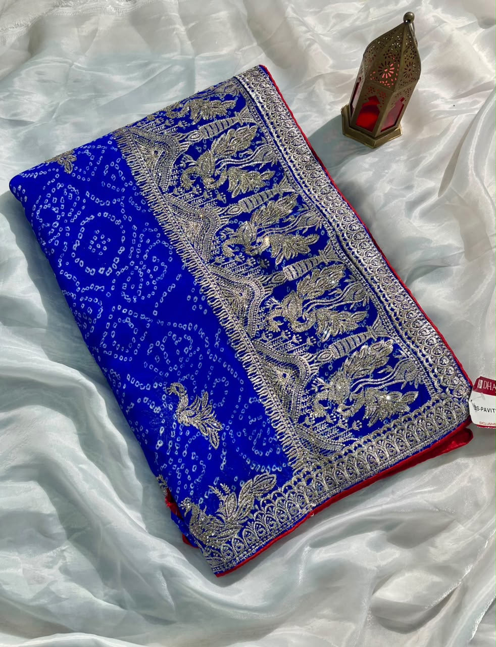 BS-PAVIRTA RISTA-2 PURE CHIFFON FABRIC SAREE WITH BEAUTIFUL DESIGN WITH BANDHANI DESIGN WITH JARKAN WORK WITH CUT WORK WITH BLOUSE