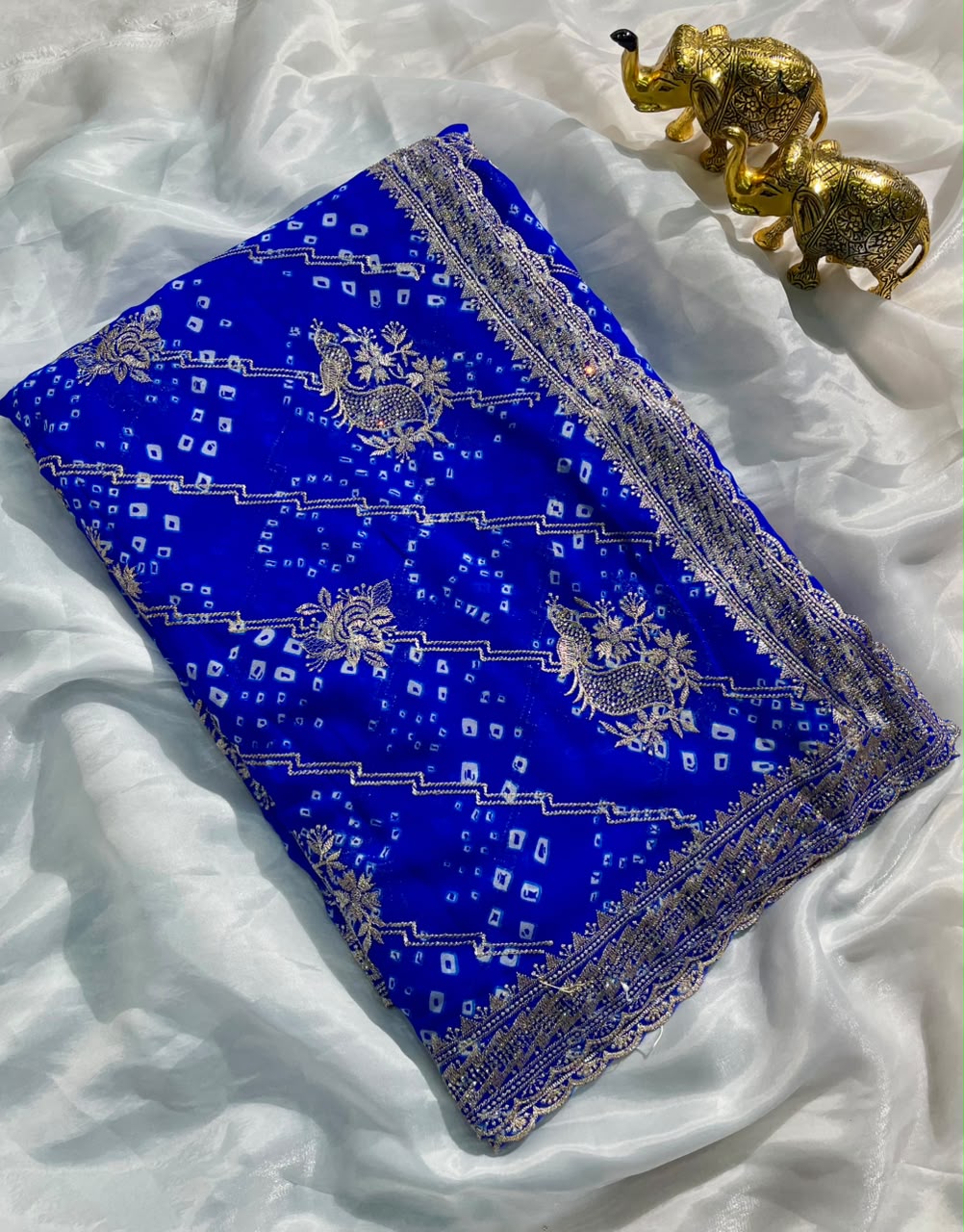 BS-POWER PLAY PURE CHIFFON FABRIC SAREE WITH BEAUTIFUL DESIGN WITH BANDHANI DESIGN WITH JARKAN WORK WITH CUT WORK WITH BLOUSE