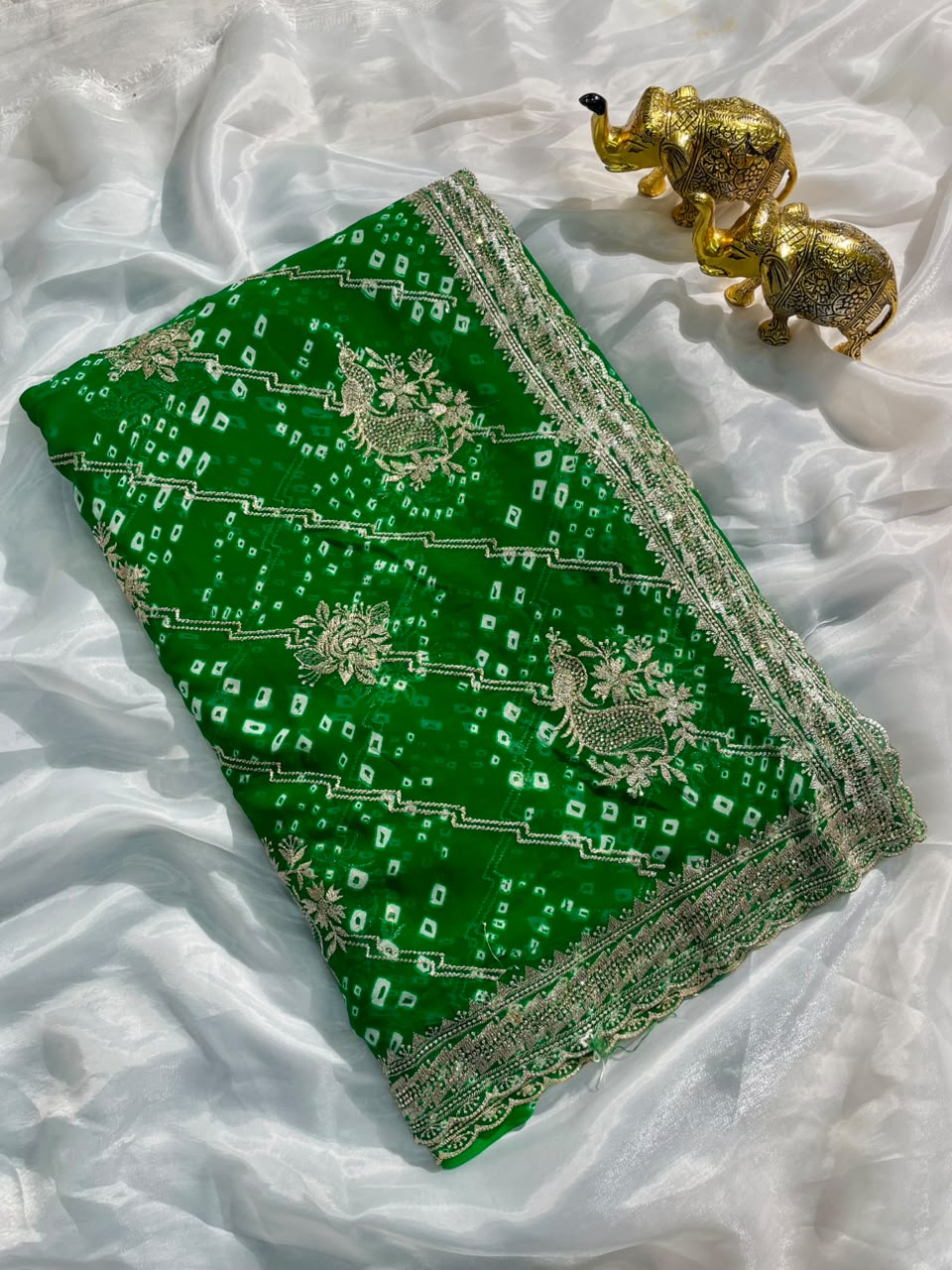BS-POWER PLAY PURE CHIFFON FABRIC SAREE WITH BEAUTIFUL DESIGN WITH BANDHANI DESIGN WITH JARKAN WORK WITH CUT WORK WITH BLOUSE
