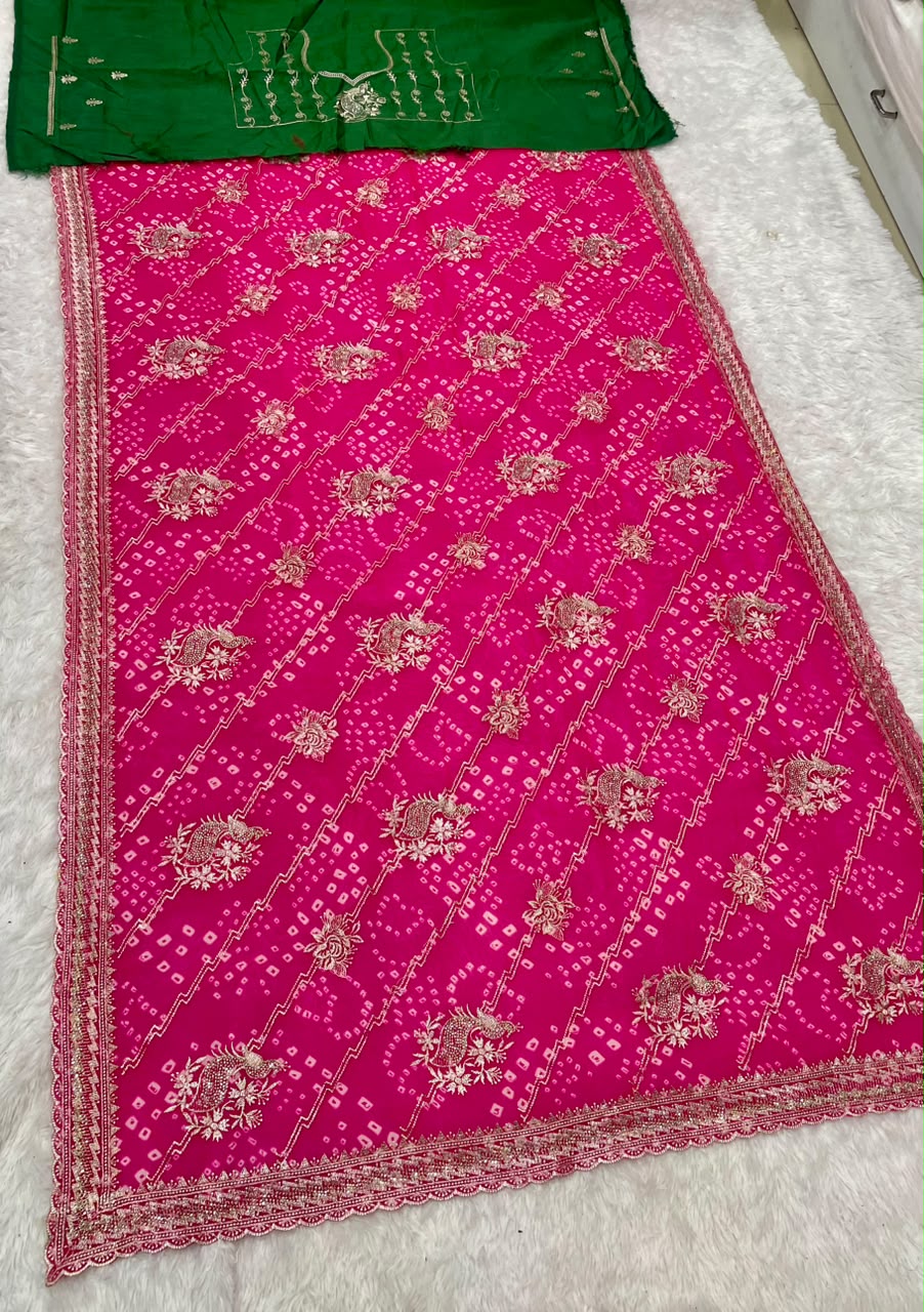 BS-POWER PLAY PURE CHIFFON FABRIC SAREE WITH BEAUTIFUL DESIGN WITH BANDHANI DESIGN WITH JARKAN WORK WITH CUT WORK WITH BLOUSE