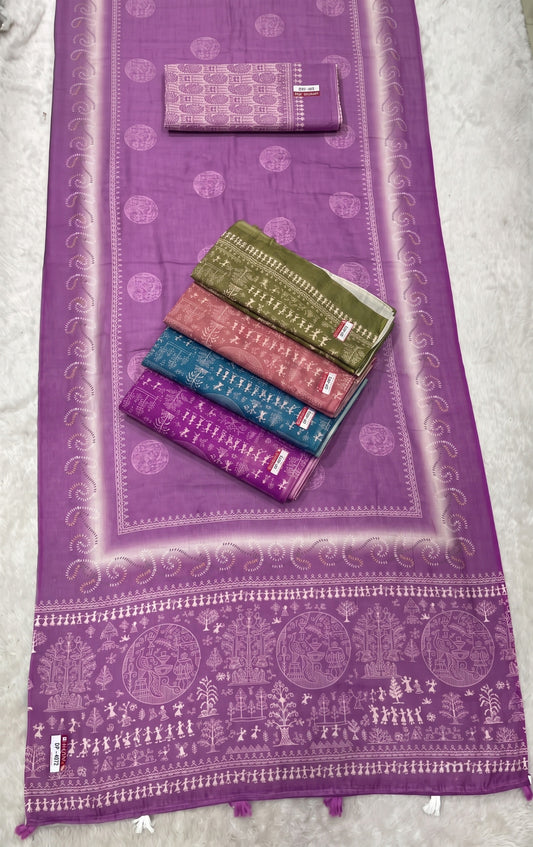 DP-4072 LINEN FABRIC SAREE WITH BEAUTIFUL RICH PALLU DESIGN WITH BANDHANI PRINT WITH BLOUSE