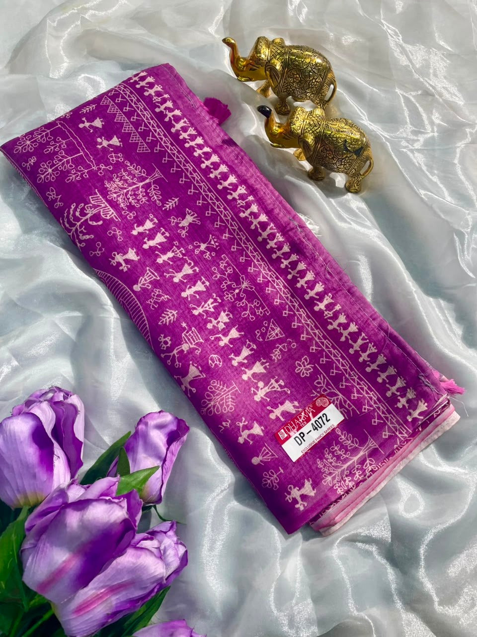DP-4072 LINEN FABRIC SAREE WITH BEAUTIFUL RICH PALLU DESIGN WITH BANDHANI PRINT WITH BLOUSE