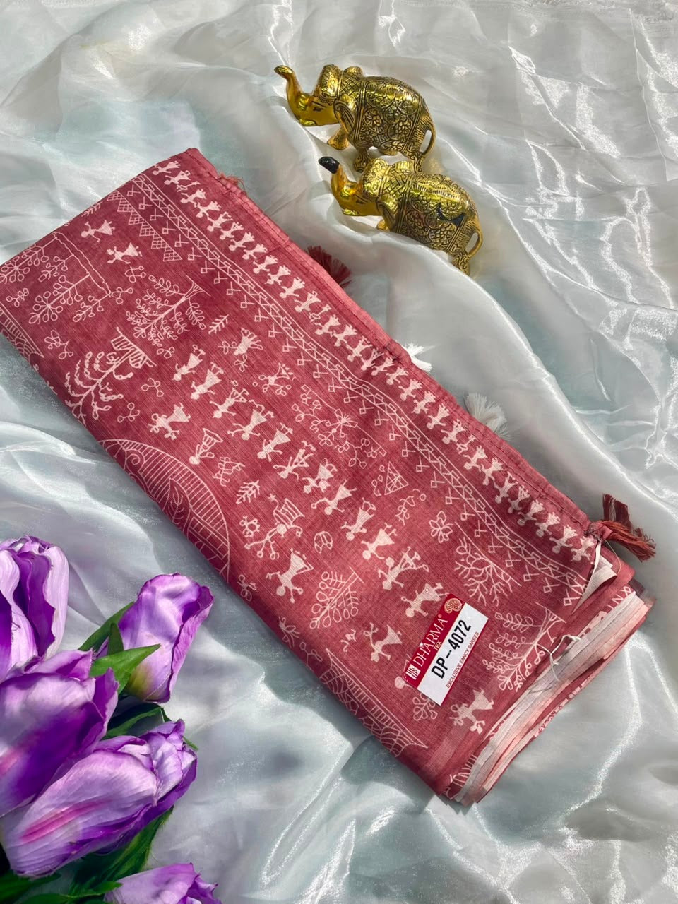 DP-4072 LINEN FABRIC SAREE WITH BEAUTIFUL RICH PALLU DESIGN WITH BANDHANI PRINT WITH BLOUSE