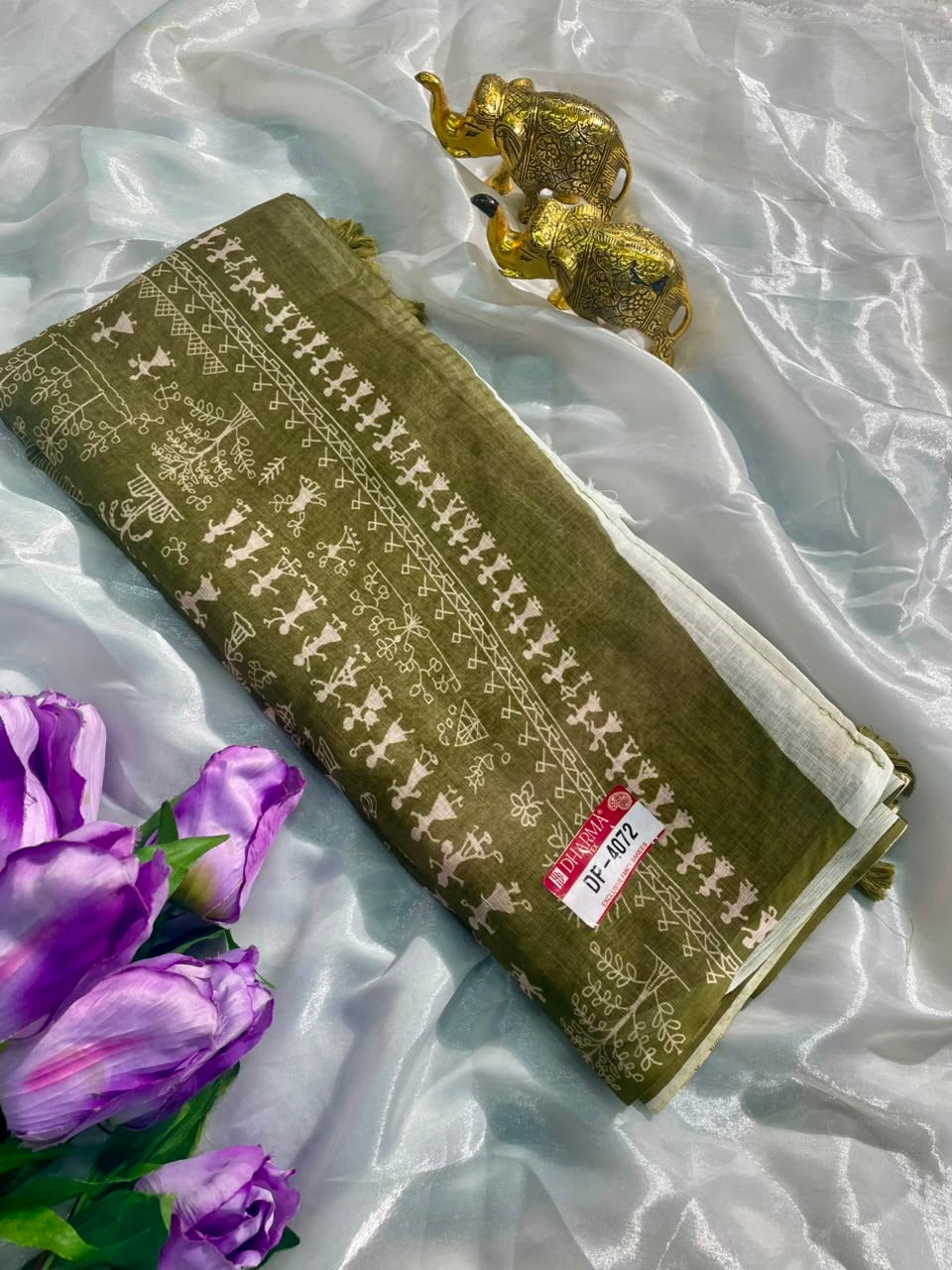 DP-4072 LINEN FABRIC SAREE WITH BEAUTIFUL RICH PALLU DESIGN WITH BANDHANI PRINT WITH BLOUSE
