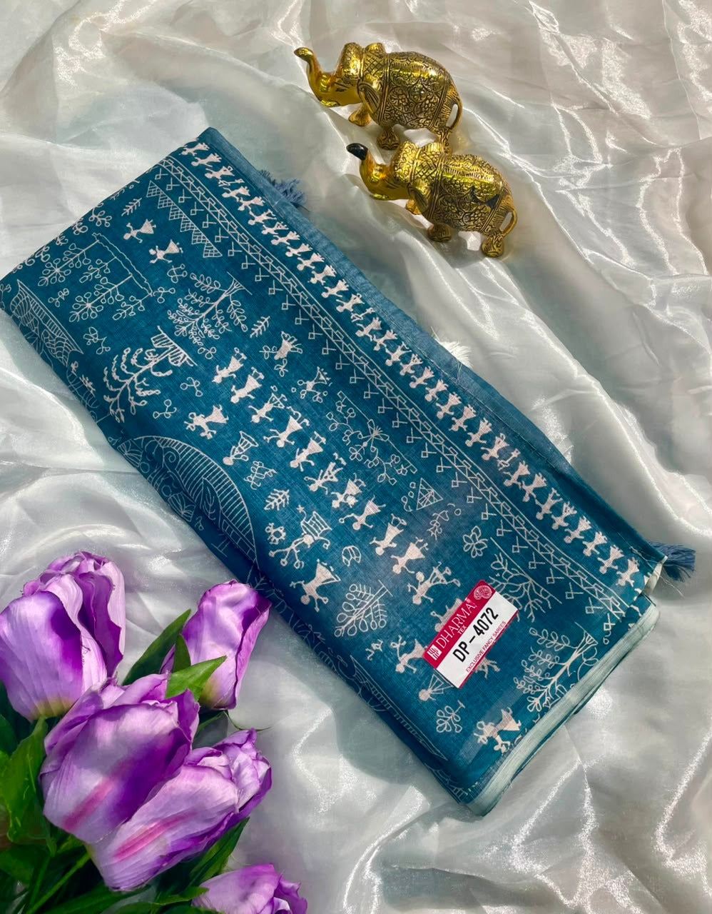 DP-4072 LINEN FABRIC SAREE WITH BEAUTIFUL RICH PALLU DESIGN WITH BANDHANI PRINT WITH BLOUSE