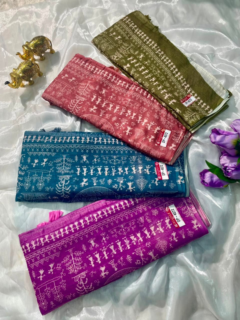 DP-4072 LINEN FABRIC SAREE WITH BEAUTIFUL RICH PALLU DESIGN WITH BANDHANI PRINT WITH BLOUSE