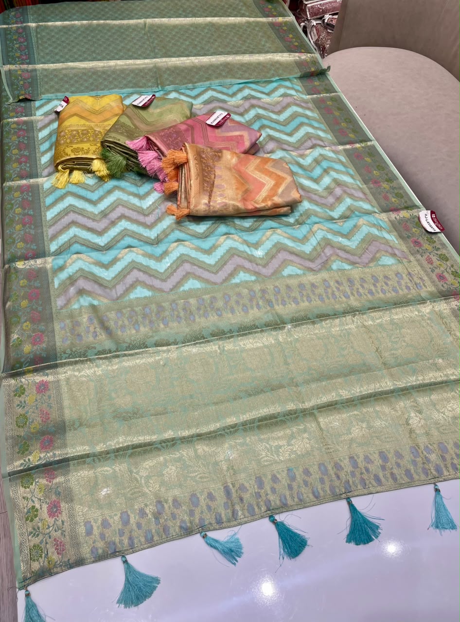 AJ-LAVANYA FANCY FABRIC SAREE WITH LAHERIYA DESIGN WITH PIPING WITH BEAUTIFUL TASSELS WITH LOVELY BLOUSE