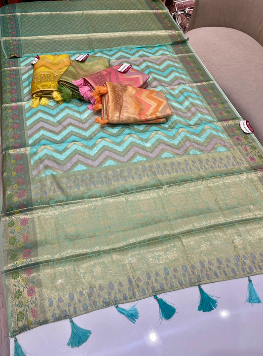 AJ-LAVANYA FANCY FABRIC SAREE WITH LAHERIYA DESIGN WITH PIPING WITH BEAUTIFUL TASSELS WITH LOVELY BLOUSE