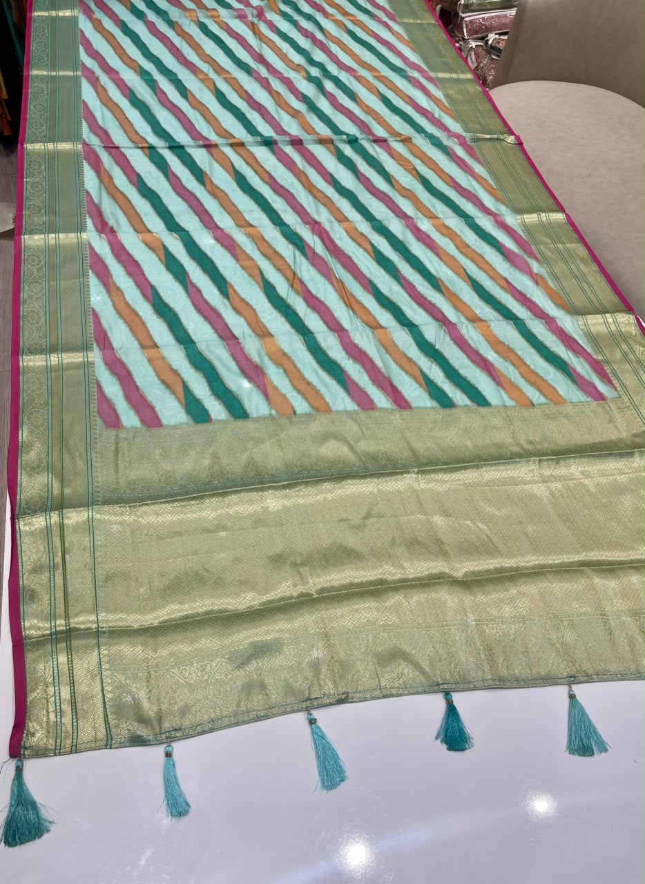 AJ-SHRINIKA FANCY FABRIC SAREE WITH LAHERIYA DESIGN WITH PIPING WITH BEAUTIFUL TASSELS WITH LOVELY BLOUSE