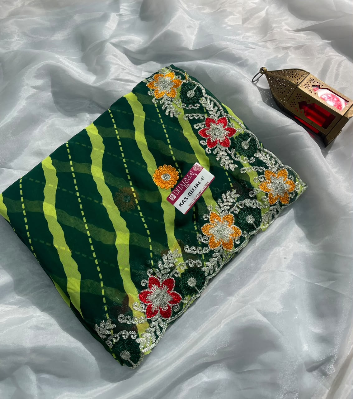 KAS-SUJAL-8   WEIGHTLESS FABRIC SAREE WITH LEHARIYA DESIGN WITH BEAUTIFUL FLORAL DESIGN WITH  EMBROIDERY WORK WITH BLOUSE