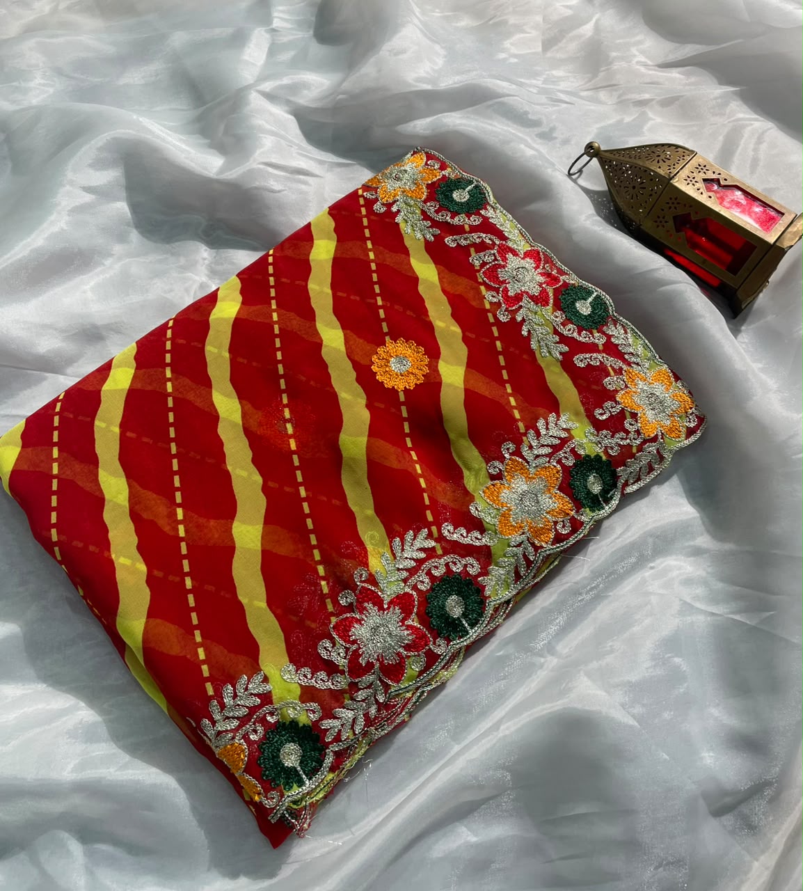 KAS-SUJAL-8   WEIGHTLESS FABRIC SAREE WITH LEHARIYA DESIGN WITH BEAUTIFUL FLORAL DESIGN WITH  EMBROIDERY WORK WITH BLOUSE
