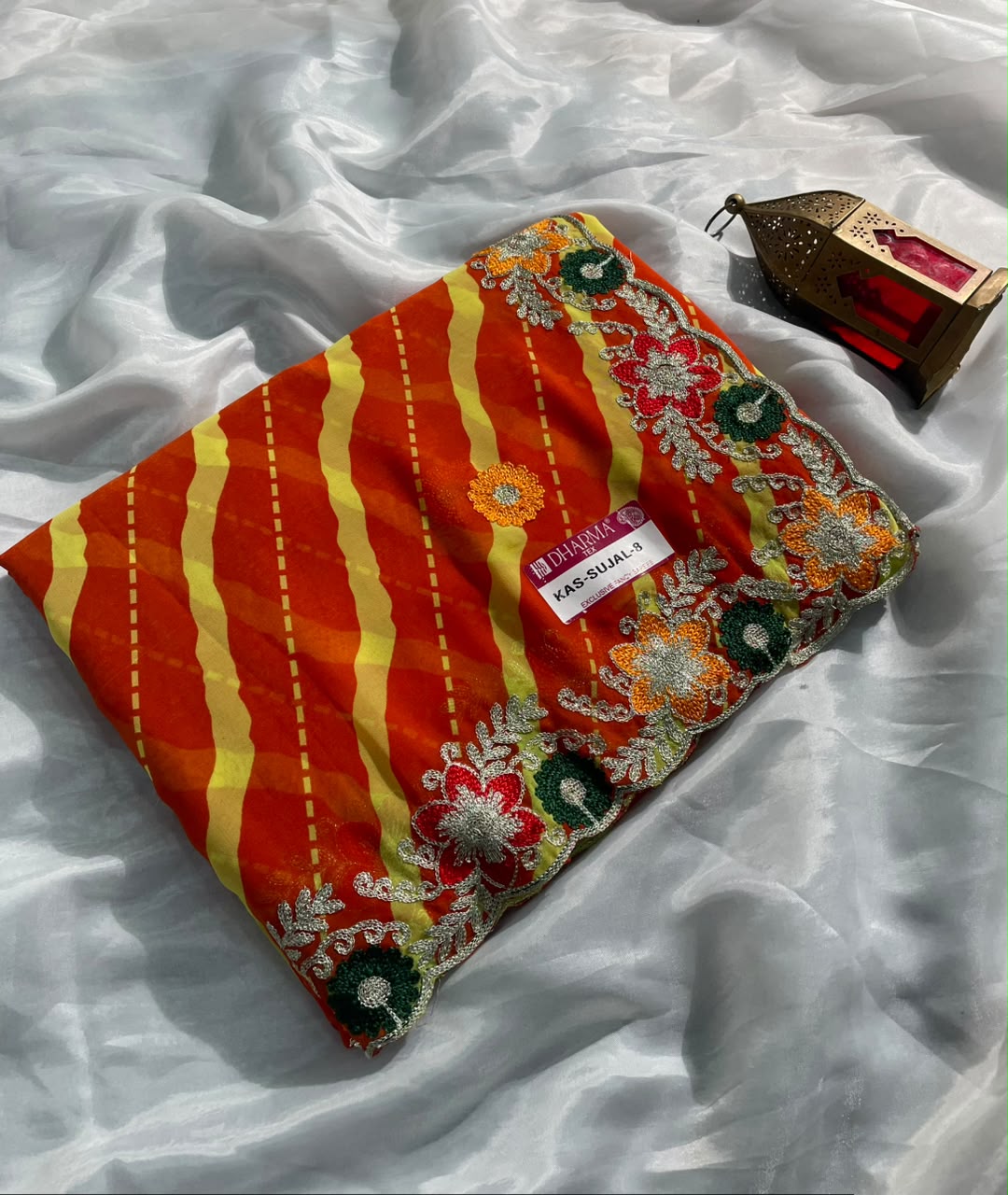 KAS-SUJAL-8   WEIGHTLESS FABRIC SAREE WITH LEHARIYA DESIGN WITH BEAUTIFUL FLORAL DESIGN WITH  EMBROIDERY WORK WITH BLOUSE