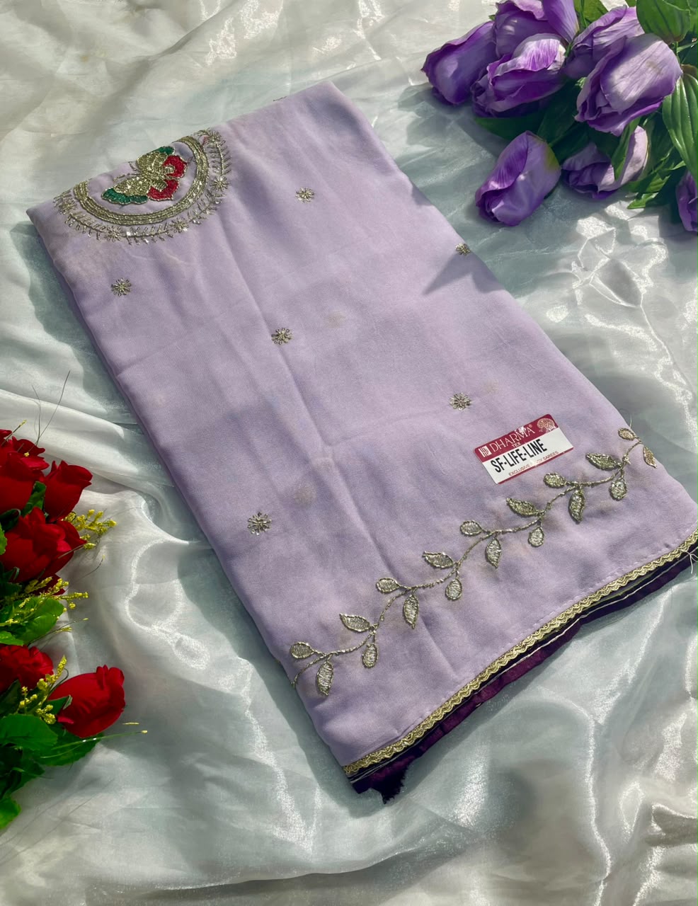 SF-LIFE-LINE STAR GEORGETTE FABRIC SAREE WITH BEAUTIFUL DESIGN WITH BEADS WORK SEQUENCE WORK WITH THREAD WORK WITH BLOUSE