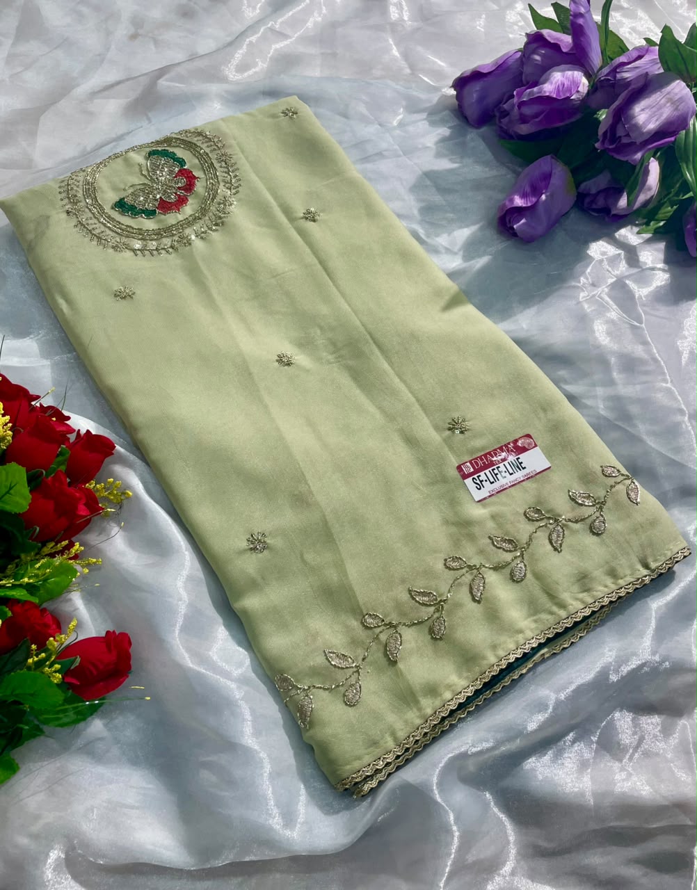 SF-LIFE-LINE STAR GEORGETTE FABRIC SAREE WITH BEAUTIFUL DESIGN WITH BEADS WORK SEQUENCE WORK WITH THREAD WORK WITH BLOUSE
