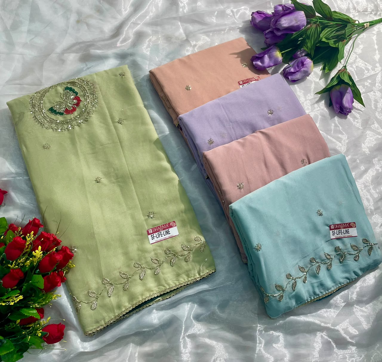 SF-LIFE-LINE STAR GEORGETTE FABRIC SAREE WITH BEAUTIFUL DESIGN WITH BEADS WORK SEQUENCE WORK WITH THREAD WORK WITH BLOUSE