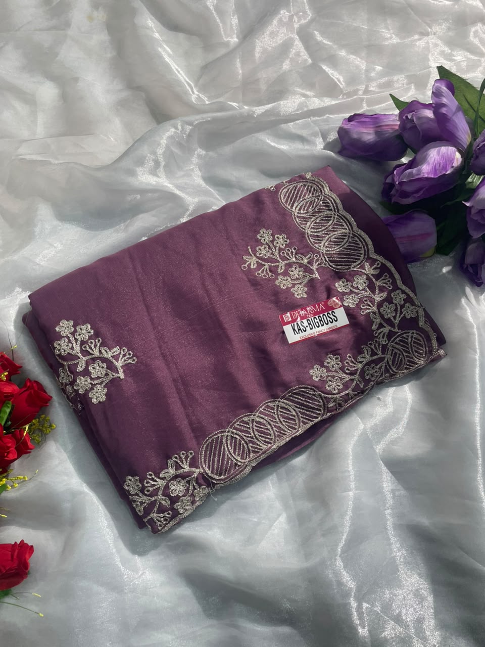 KAS-BIGBOSS STAR GEORGETTE FABRIC SAREE WITH BEAUTIFUL DESIGN WITH EMBROIDERY WORK WITH BLOUSE