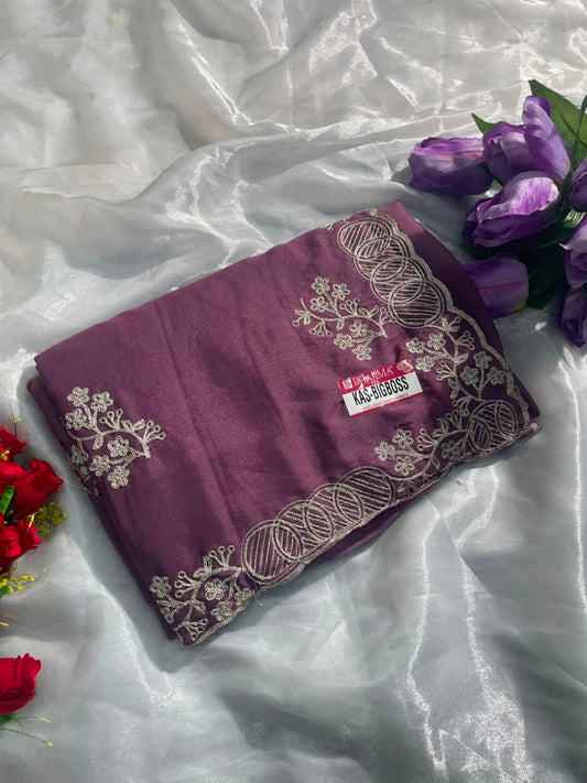 KAS-BIGBOSS STAR GEORGETTE FABRIC SAREE WITH BEAUTIFUL DESIGN WITH EMBROIDERY WORK WITH BLOUSE