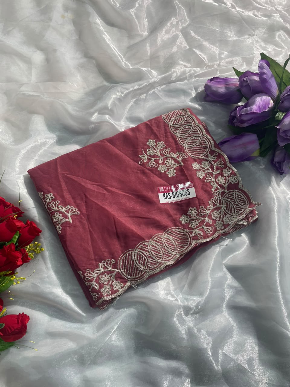 KAS-BIGBOSS STAR GEORGETTE FABRIC SAREE WITH BEAUTIFUL DESIGN WITH EMBROIDERY WORK WITH BLOUSE
