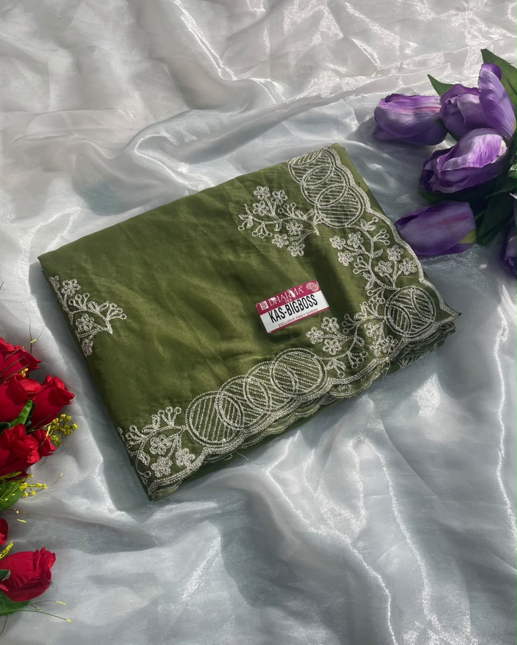 KAS-BIGBOSS STAR GEORGETTE FABRIC SAREE WITH BEAUTIFUL DESIGN WITH EMBROIDERY WORK WITH BLOUSE