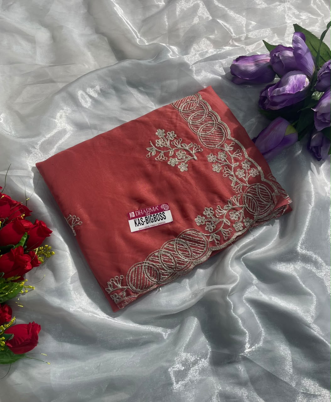 KAS-BIGBOSS STAR GEORGETTE FABRIC SAREE WITH BEAUTIFUL DESIGN WITH EMBROIDERY WORK WITH BLOUSE