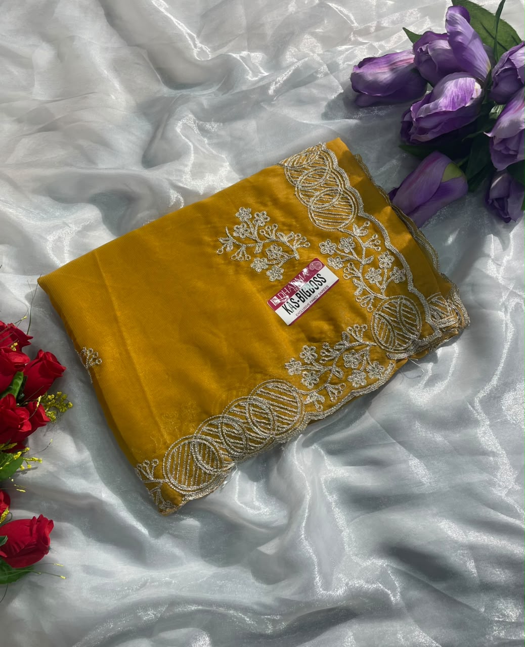 KAS-BIGBOSS STAR GEORGETTE FABRIC SAREE WITH BEAUTIFUL DESIGN WITH EMBROIDERY WORK WITH BLOUSE