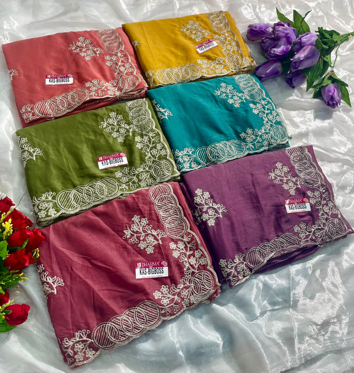 KAS-BIGBOSS STAR GEORGETTE FABRIC SAREE WITH BEAUTIFUL DESIGN WITH EMBROIDERY WORK WITH BLOUSE