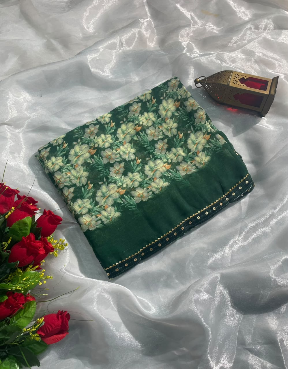 SF-DAMINI-6 SEMI WEIGHTLESS FABRIC SAREE WITH BEAUTIFUL FLORAL PRINT ALL OVER ON SAREE WITH SEQUENCE WORK BORDER WITH BLOUSE
