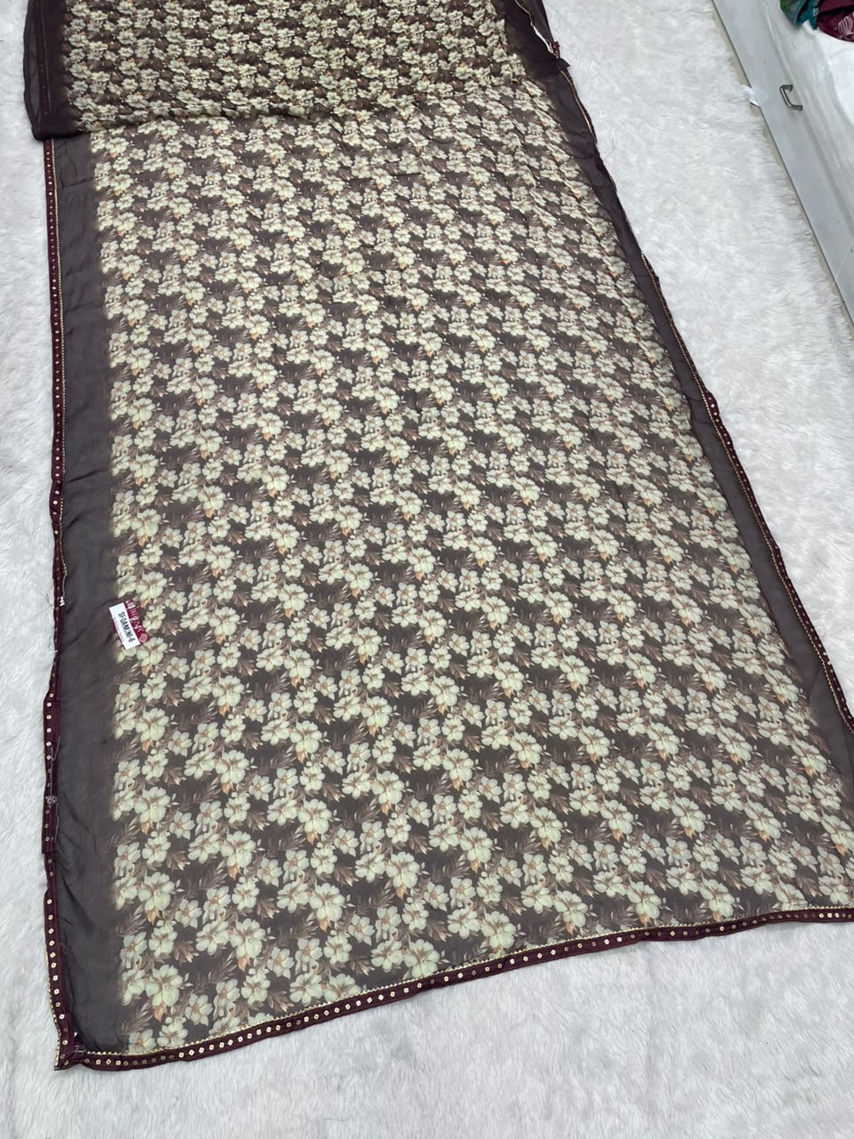 SF-DAMINI-6 SEMI WEIGHTLESS FABRIC SAREE WITH BEAUTIFUL FLORAL PRINT ALL OVER ON SAREE WITH SEQUENCE WORK BORDER WITH BLOUSE