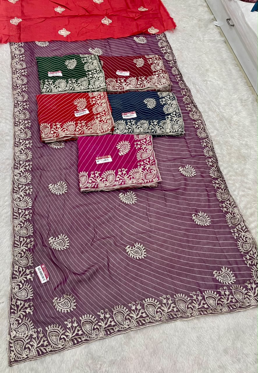 KAS-BANDHAN-12 WEIGHTLESS FABRIC SAREE WITH BEAUTIFUL LEHARIYA PRINT DESIGN WITH CUTWORK WITH BLOUSE