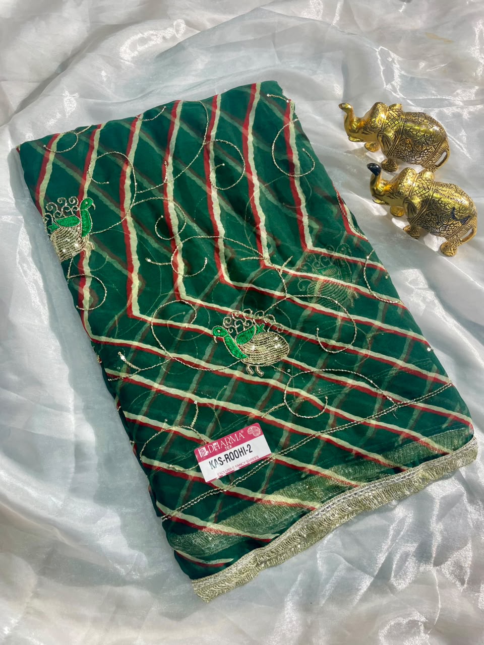 KAS-ROOHI-2 DARBARI  FABRIC SAREE WITH  BEAUTIFUL LEHARIYA DESIGN WITH HANDWORK WITH BEADS WORK WITH SEQUENCE WORK AND BEAUTIFUL LACE WITH BLOUSE