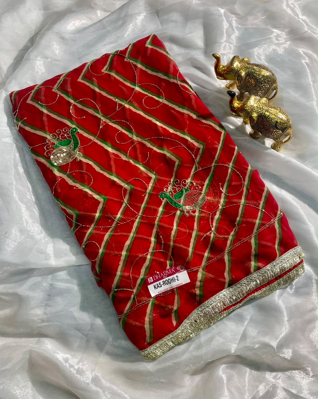 KAS-ROOHI-2 DARBARI  FABRIC SAREE WITH  BEAUTIFUL LEHARIYA DESIGN WITH HANDWORK WITH BEADS WORK WITH SEQUENCE WORK AND BEAUTIFUL LACE WITH BLOUSE