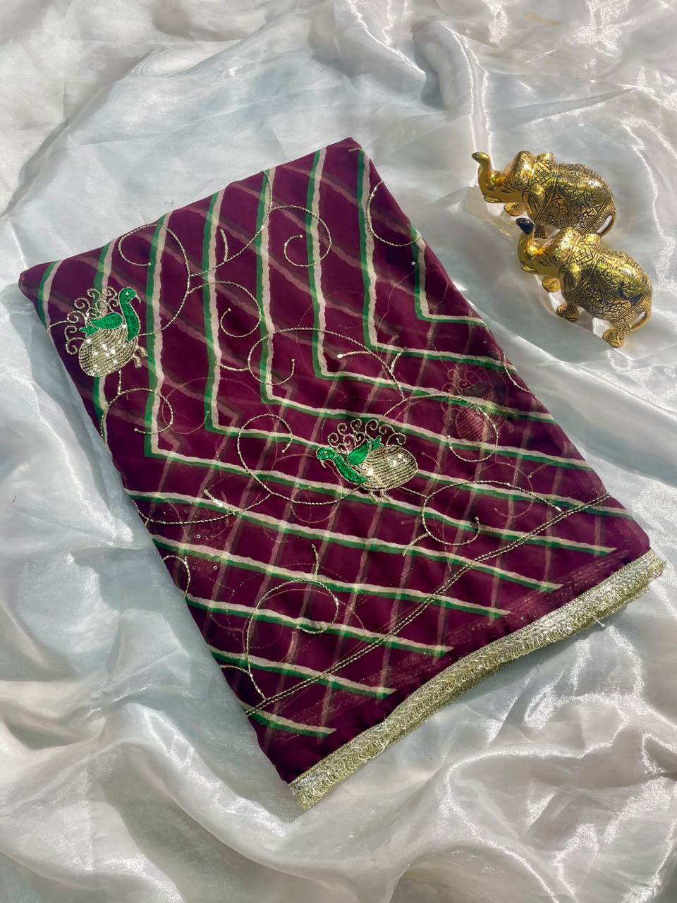 KAS-ROOHI-2 DARBARI  FABRIC SAREE WITH  BEAUTIFUL LEHARIYA DESIGN WITH HANDWORK WITH BEADS WORK WITH SEQUENCE WORK AND BEAUTIFUL LACE WITH BLOUSE