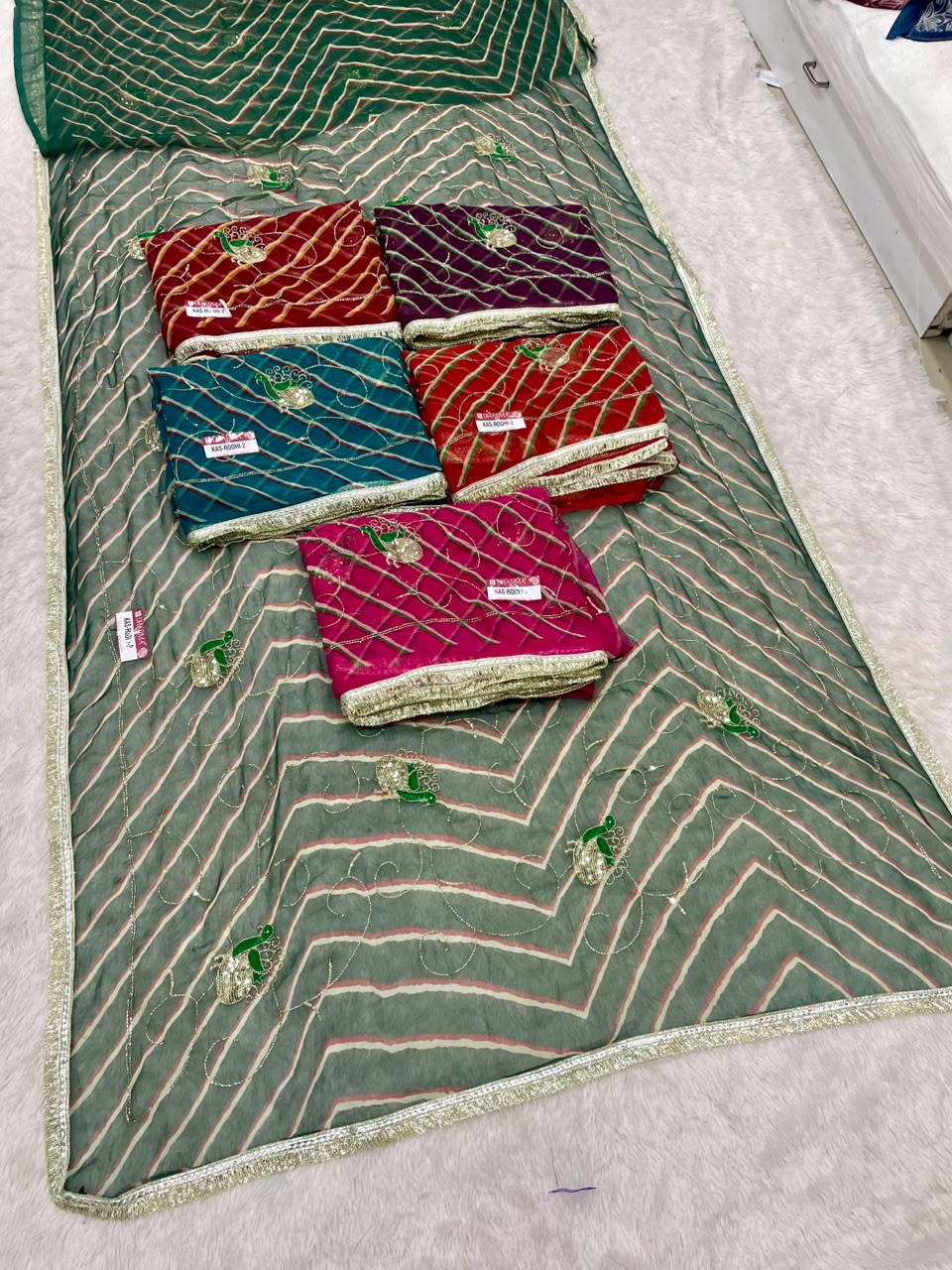 KAS-ROOHI-2 DARBARI  FABRIC SAREE WITH  BEAUTIFUL LEHARIYA DESIGN WITH HANDWORK WITH BEADS WORK WITH SEQUENCE WORK AND BEAUTIFUL LACE WITH BLOUSE