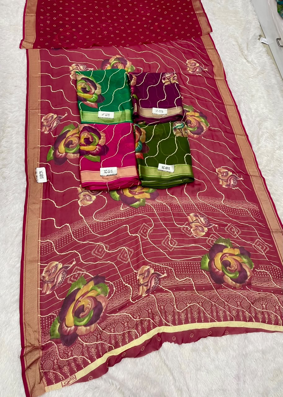 NC-0015 MARSHMALLOW JACUQARD FABRIC SAREE WITH BEAUTIFUL FLORAL DESIGN ON SAREE WITH  BLOUSE