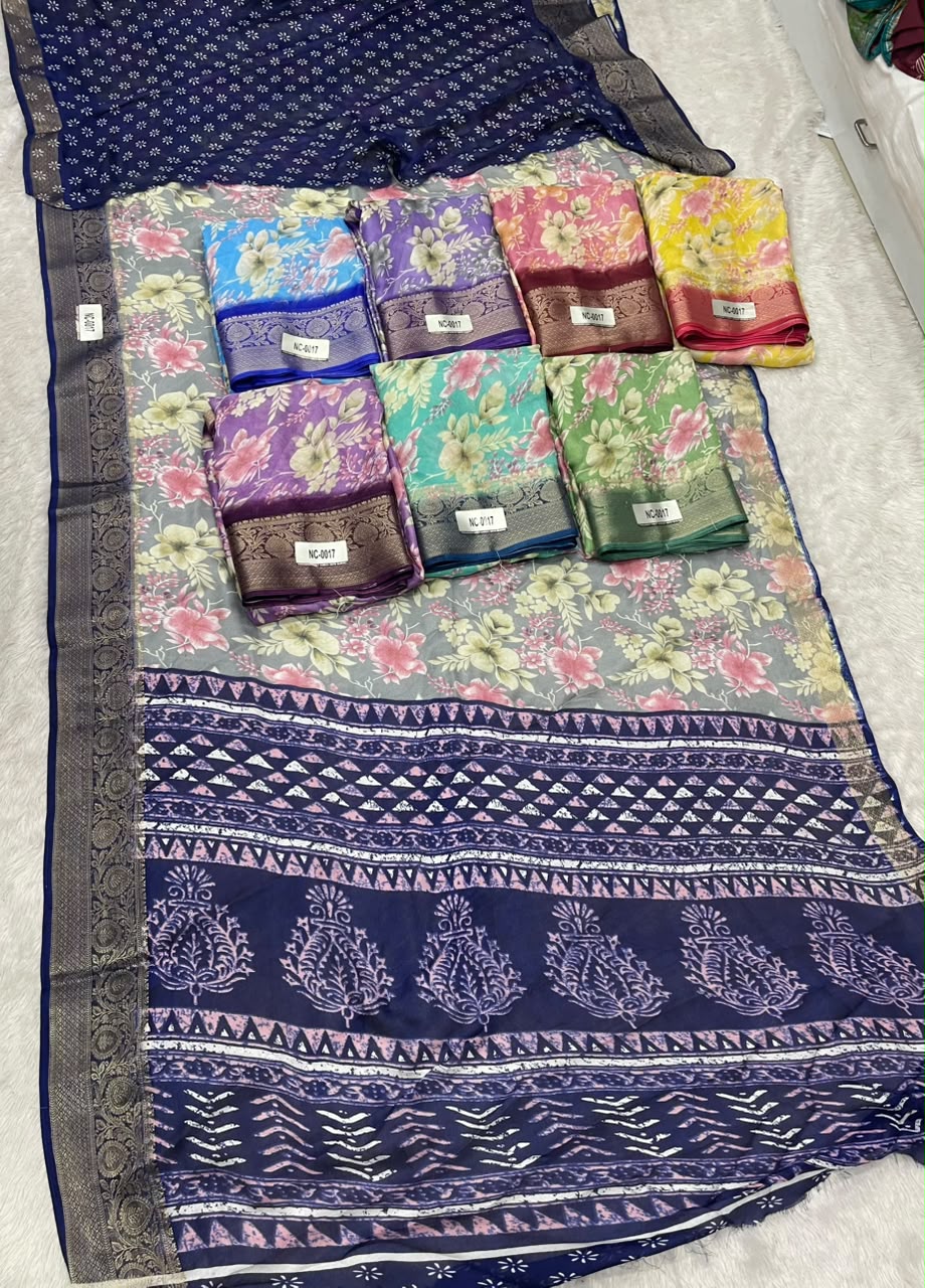 NC-0017 MARSHMALLOW JACUARD FABRIC SAREE WITH RICH PALLU DESIGN WITH BEAUTIFUL FLORAL DESIGN ALL OVER ON BODY WITH BLOUSE