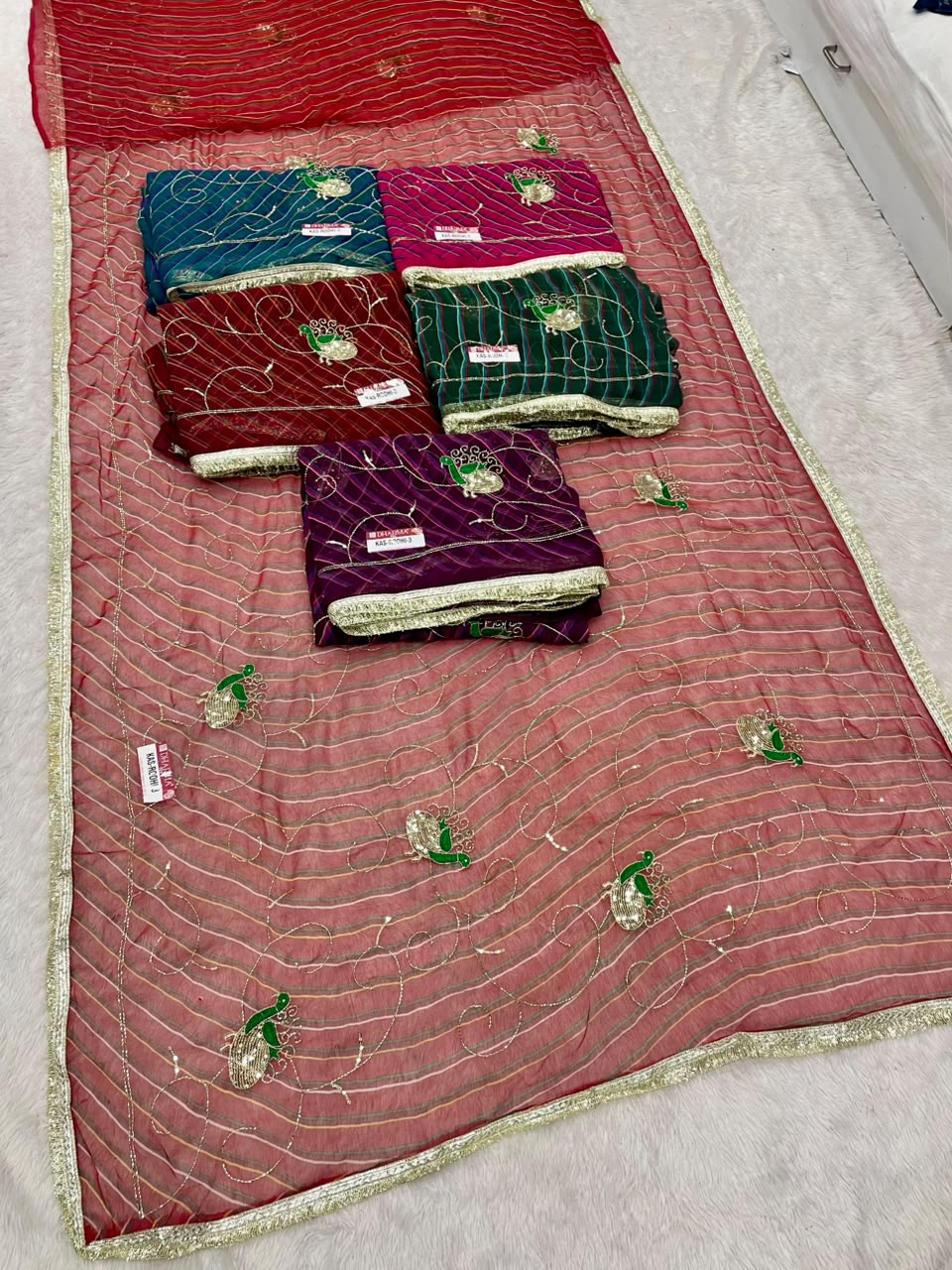 KAS-ROOHI-3 DARBARI FABRIC SAREE WITH  BEAUTIFUL LEHARIYA DESIGN WITH HANDWORK WITH BEADS WORK WITH SEQUENCE WORK AND BEAUTIFUL LACE WITH BLOUSE