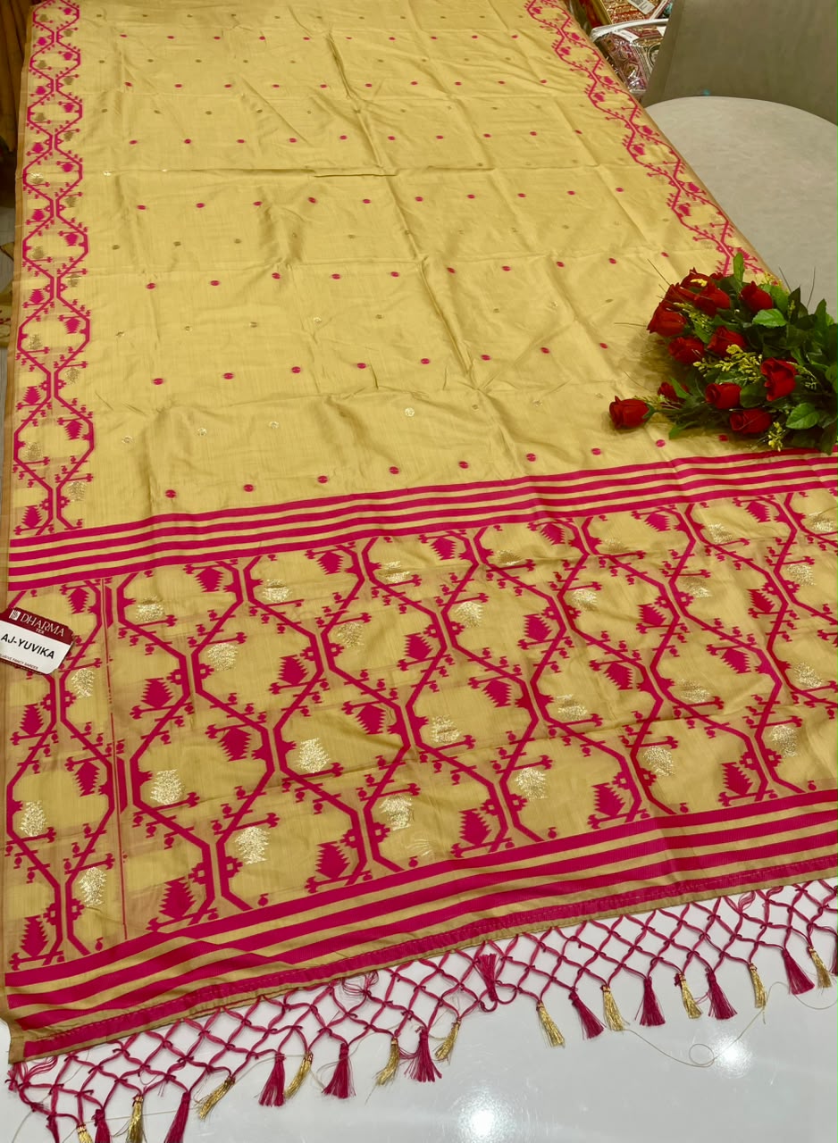 AJ-YUVIKA  FANCY FABRIC SAREE WITH RICH PALLU DESIGN WITH BEAUTIFUL DESIGN WITH PIPING WITH TASSELS WITH BLOUSE